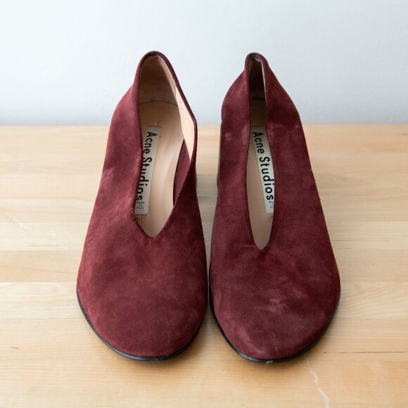 Acne Studios Burgundy Suede Leather Pumps, Size US 6.5 / EU 37 | Dust Bag Inc - Picture 8 of 13
